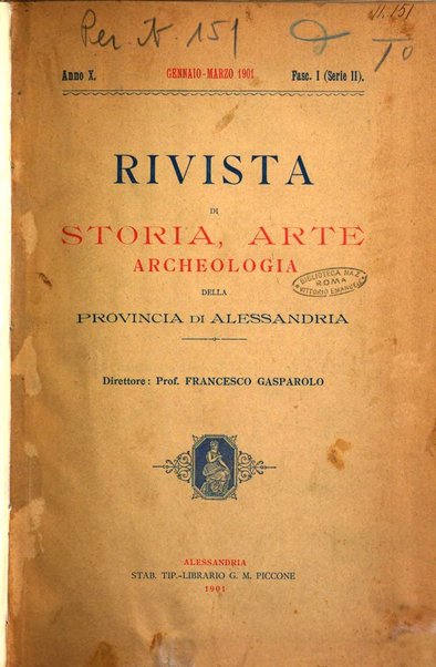 Rivista di storia, arte, archeologia della provincia di Alessandria periodico semestrale della commissione municipale di Alessandria