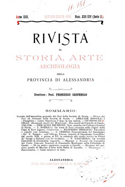 Rivista di storia, arte, archeologia della provincia di Alessandria periodico semestrale della commissione municipale di Alessandria