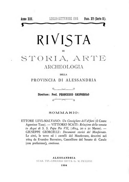 Rivista di storia, arte, archeologia della provincia di Alessandria periodico semestrale della commissione municipale di Alessandria