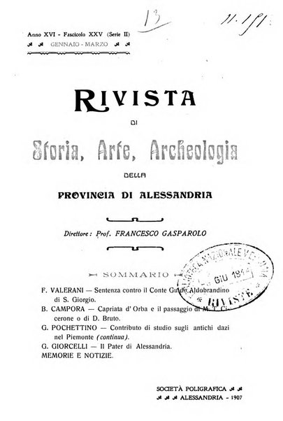 Rivista di storia, arte, archeologia della provincia di Alessandria periodico semestrale della commissione municipale di Alessandria