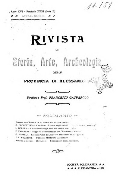 Rivista di storia, arte, archeologia della provincia di Alessandria periodico semestrale della commissione municipale di Alessandria