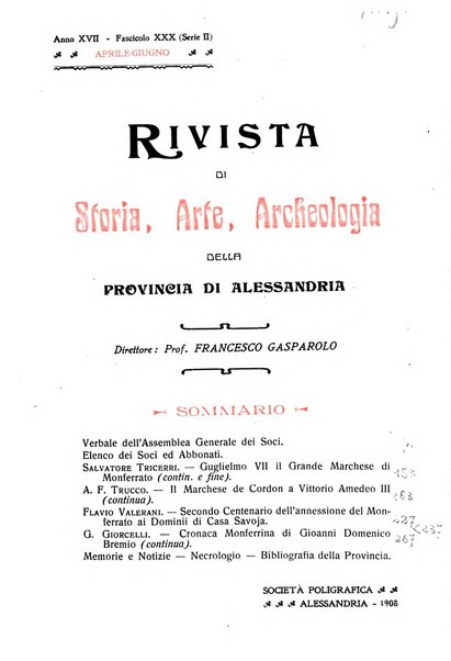 Rivista di storia, arte, archeologia della provincia di Alessandria periodico semestrale della commissione municipale di Alessandria