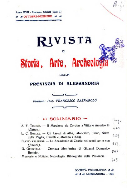 Rivista di storia, arte, archeologia della provincia di Alessandria periodico semestrale della commissione municipale di Alessandria