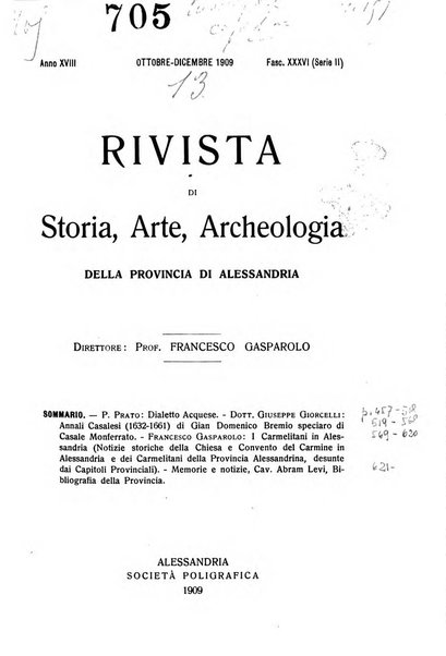 Rivista di storia, arte, archeologia della provincia di Alessandria periodico semestrale della commissione municipale di Alessandria