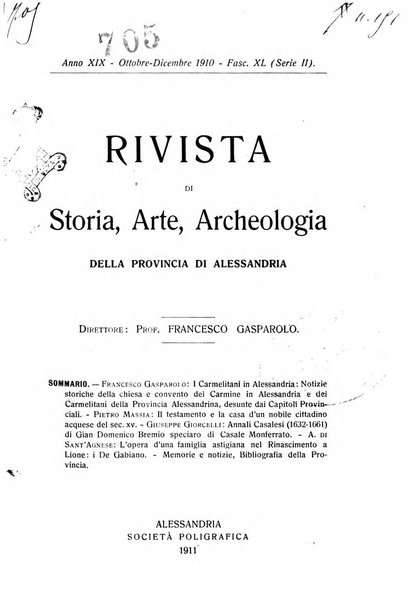 Rivista di storia, arte, archeologia della provincia di Alessandria periodico semestrale della commissione municipale di Alessandria