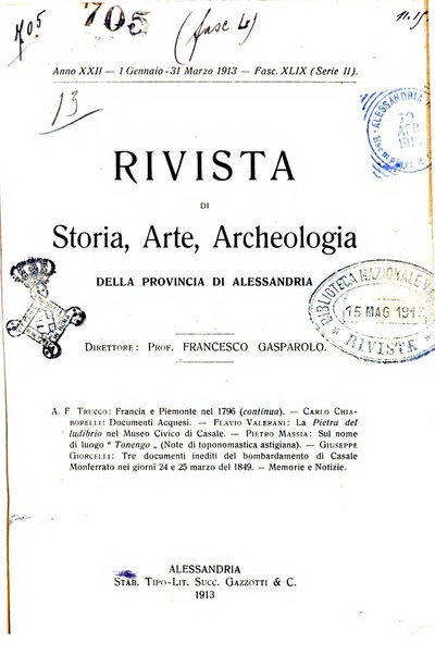 Rivista di storia, arte, archeologia della provincia di Alessandria periodico semestrale della commissione municipale di Alessandria