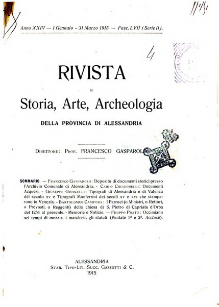 Rivista di storia, arte, archeologia della provincia di Alessandria periodico semestrale della commissione municipale di Alessandria