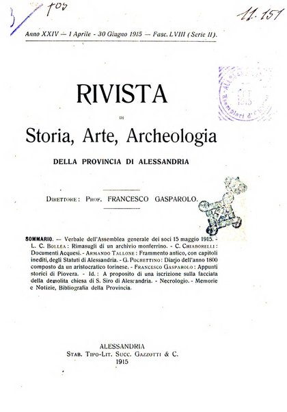 Rivista di storia, arte, archeologia della provincia di Alessandria periodico semestrale della commissione municipale di Alessandria