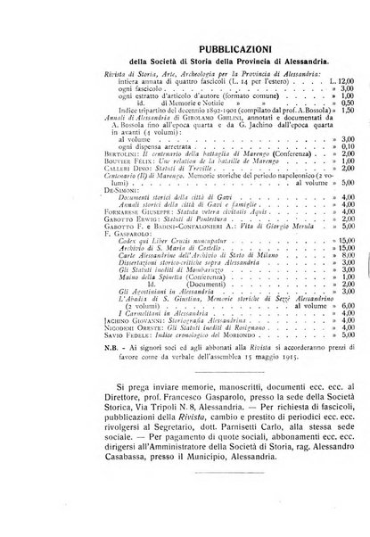 Rivista di storia, arte, archeologia della provincia di Alessandria periodico semestrale della commissione municipale di Alessandria