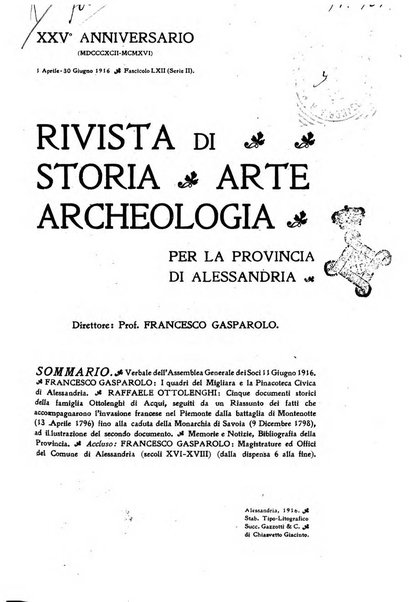 Rivista di storia, arte, archeologia della provincia di Alessandria periodico semestrale della commissione municipale di Alessandria