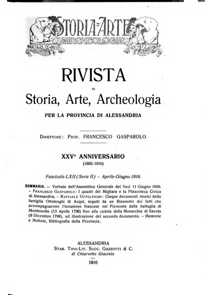 Rivista di storia, arte, archeologia della provincia di Alessandria periodico semestrale della commissione municipale di Alessandria