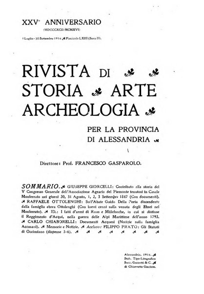 Rivista di storia, arte, archeologia della provincia di Alessandria periodico semestrale della commissione municipale di Alessandria