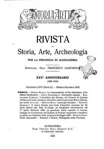 Rivista di storia, arte, archeologia della provincia di Alessandria periodico semestrale della commissione municipale di Alessandria