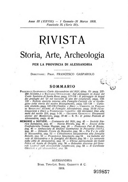 Rivista di storia, arte, archeologia della provincia di Alessandria periodico semestrale della commissione municipale di Alessandria