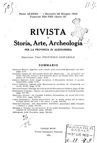 Rivista di storia, arte, archeologia della provincia di Alessandria periodico semestrale della commissione municipale di Alessandria