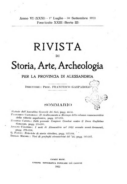 Rivista di storia, arte, archeologia della provincia di Alessandria periodico semestrale della commissione municipale di Alessandria