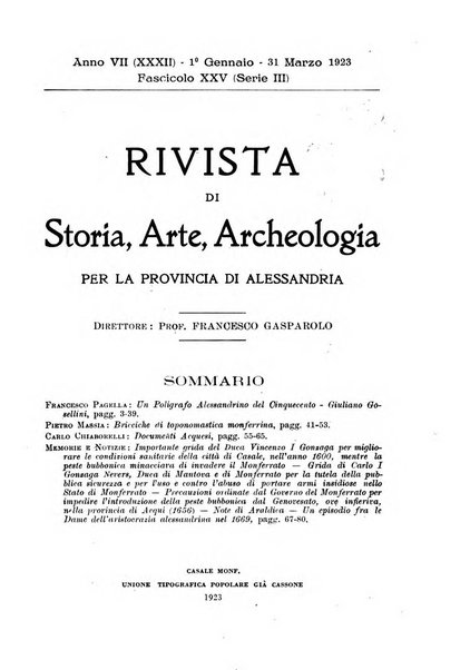 Rivista di storia, arte, archeologia della provincia di Alessandria periodico semestrale della commissione municipale di Alessandria