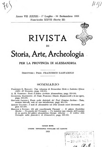 Rivista di storia, arte, archeologia della provincia di Alessandria periodico semestrale della commissione municipale di Alessandria