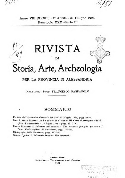 Rivista di storia, arte, archeologia della provincia di Alessandria periodico semestrale della commissione municipale di Alessandria