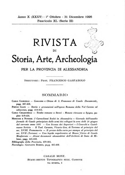 Rivista di storia, arte, archeologia della provincia di Alessandria periodico semestrale della commissione municipale di Alessandria