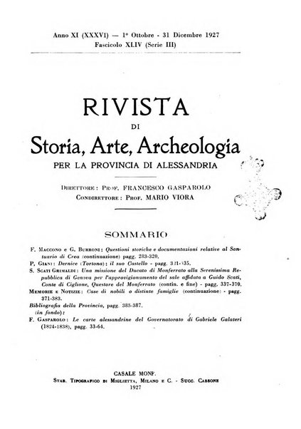 Rivista di storia, arte, archeologia della provincia di Alessandria periodico semestrale della commissione municipale di Alessandria