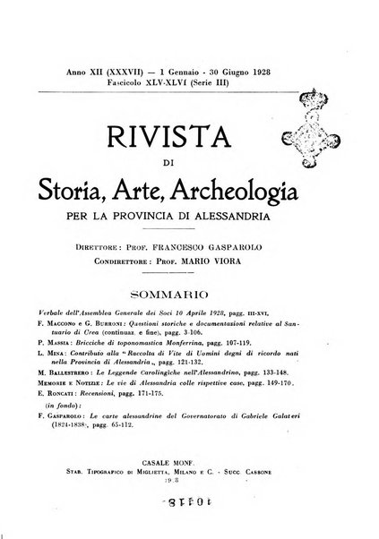 Rivista di storia, arte, archeologia della provincia di Alessandria periodico semestrale della commissione municipale di Alessandria