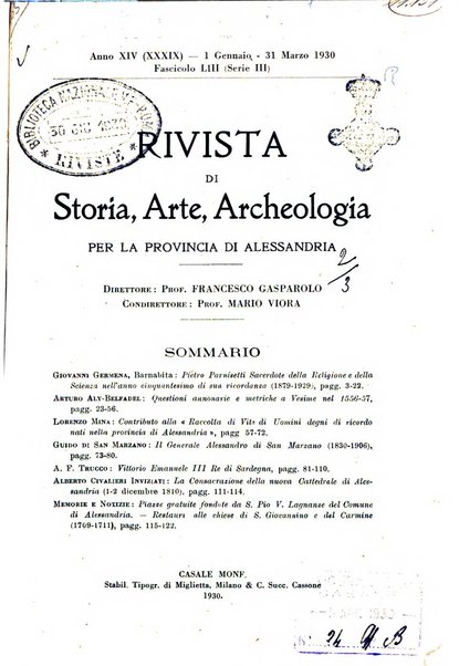 Rivista di storia, arte, archeologia della provincia di Alessandria periodico semestrale della commissione municipale di Alessandria