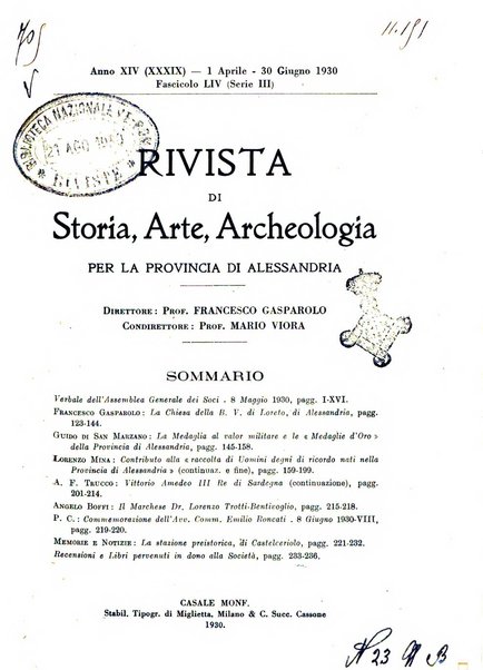 Rivista di storia, arte, archeologia della provincia di Alessandria periodico semestrale della commissione municipale di Alessandria