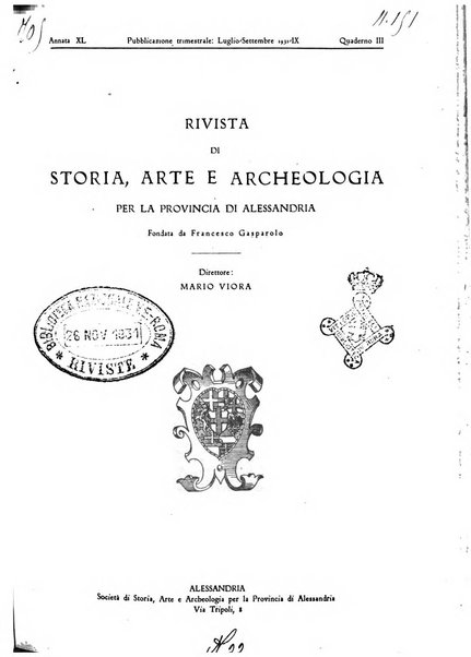 Rivista di storia, arte, archeologia della provincia di Alessandria periodico semestrale della commissione municipale di Alessandria