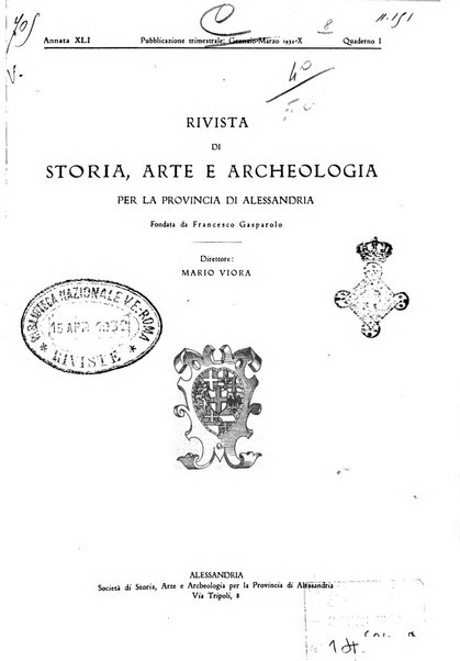 Rivista di storia, arte, archeologia della provincia di Alessandria periodico semestrale della commissione municipale di Alessandria