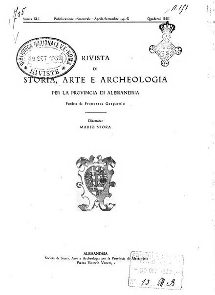 Rivista di storia, arte, archeologia della provincia di Alessandria periodico semestrale della commissione municipale di Alessandria