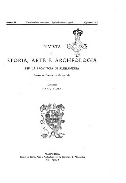 Rivista di storia, arte, archeologia della provincia di Alessandria periodico semestrale della commissione municipale di Alessandria