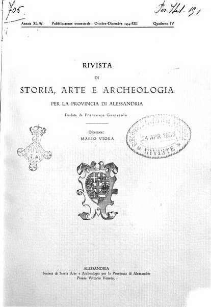 Rivista di storia, arte, archeologia della provincia di Alessandria periodico semestrale della commissione municipale di Alessandria