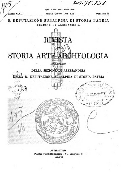 Rivista di storia, arte, archeologia della provincia di Alessandria periodico semestrale della commissione municipale di Alessandria