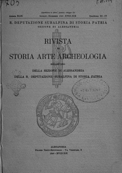 Rivista di storia, arte, archeologia della provincia di Alessandria periodico semestrale della commissione municipale di Alessandria