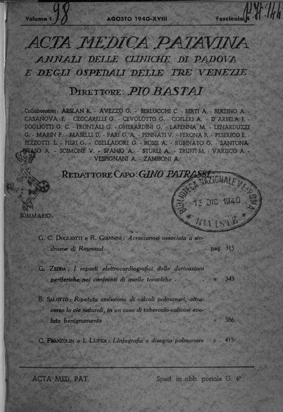 Acta medica patavina annali delle cliniche di Padova e degli ospedali delle Tre Venezie