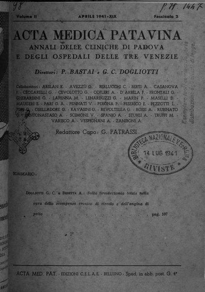 Acta medica patavina annali delle cliniche di Padova e degli ospedali delle Tre Venezie