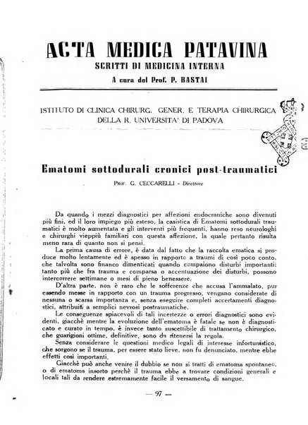 Acta medica patavina annali delle cliniche di Padova e degli ospedali delle Tre Venezie