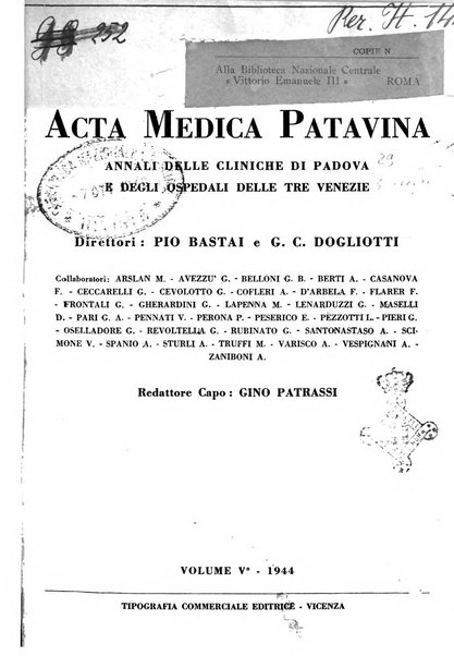 Acta medica patavina annali delle cliniche di Padova e degli ospedali delle Tre Venezie