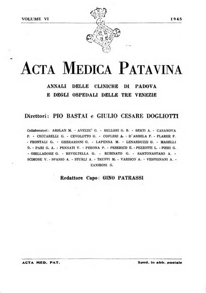 Acta medica patavina annali delle cliniche di Padova e degli ospedali delle Tre Venezie