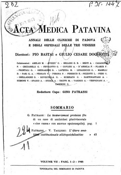 Acta medica patavina annali delle cliniche di Padova e degli ospedali delle Tre Venezie