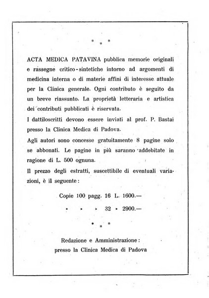 Acta medica patavina annali delle cliniche di Padova e degli ospedali delle Tre Venezie