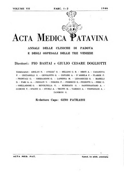 Acta medica patavina annali delle cliniche di Padova e degli ospedali delle Tre Venezie