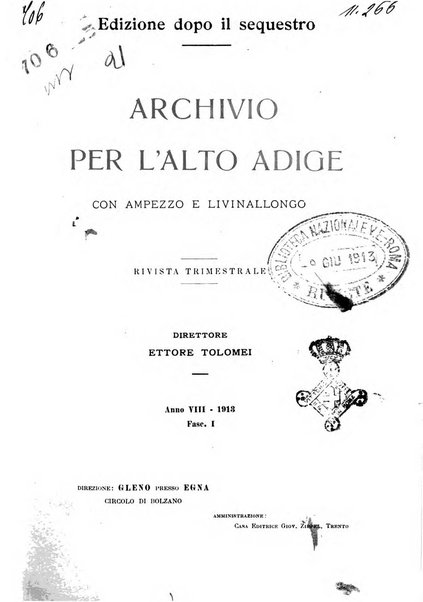 Archivio per l'Alto Adige con Ampezzo e Livinallongo