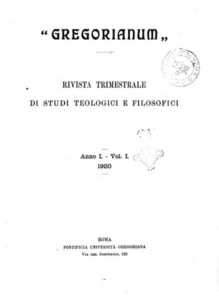 Gregorianum rivista trimestrale di studi teologici e filosofici