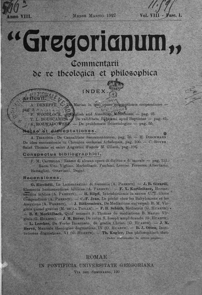 Gregorianum rivista trimestrale di studi teologici e filosofici