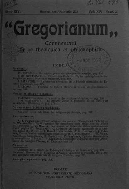 Gregorianum rivista trimestrale di studi teologici e filosofici