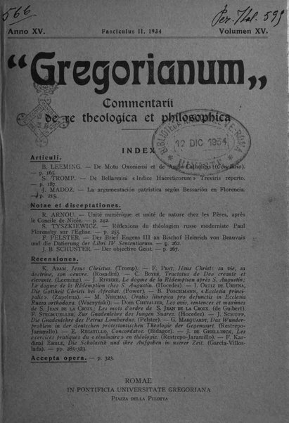 Gregorianum rivista trimestrale di studi teologici e filosofici