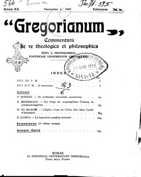 Gregorianum rivista trimestrale di studi teologici e filosofici