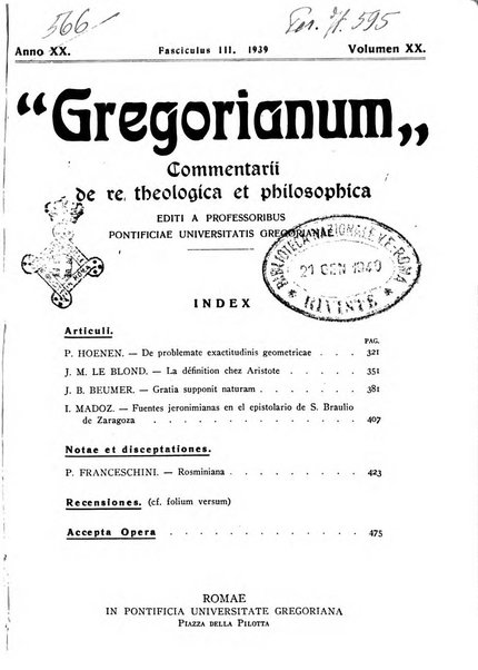 Gregorianum rivista trimestrale di studi teologici e filosofici